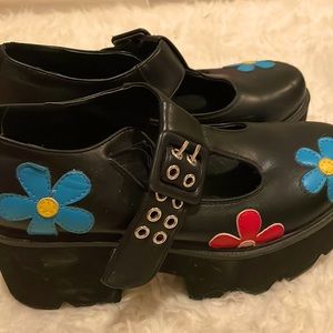Delia’s discontinued platform floral Mary Janes